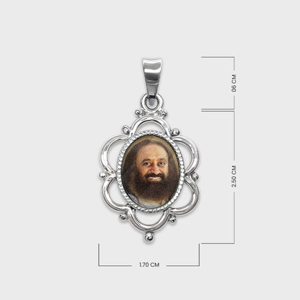 Gurudev Silver Pendant – Floral Filigree