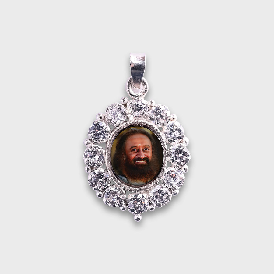 Gurudev Silver pendant with American Diamonds