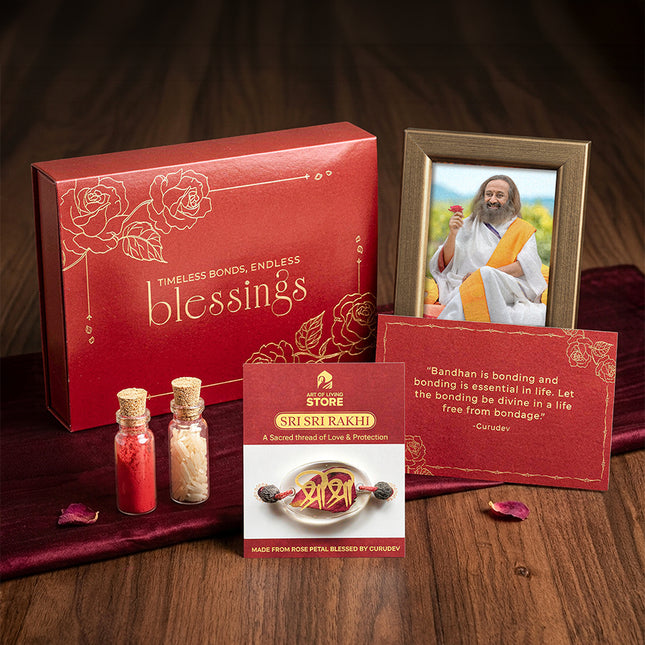 Sri Sri Rakhi – Gurudev's Blessed Flowers Petal in Crystal Resin