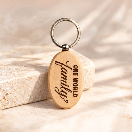 One World Family Wooden Keychain