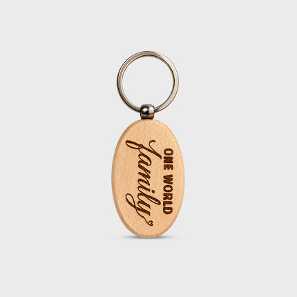 One World Family Wooden Keychain